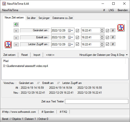 Datei in NewFileTime hinzufügen