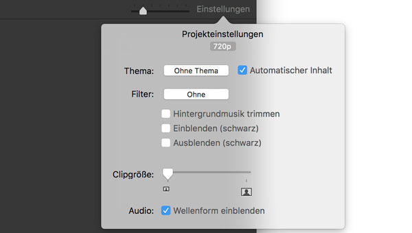 Einstellung für iMovie-Thema öffnen