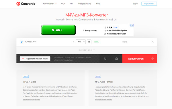 Mit Convertio M4V in MP3 umwandeln