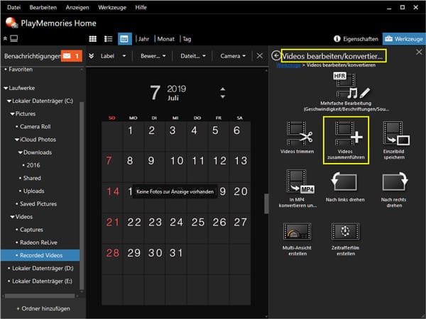 Mit PlayMemories Home MTS Videos zusammenfügen