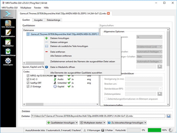 MKV zusammenfügen mit MKVToolNix