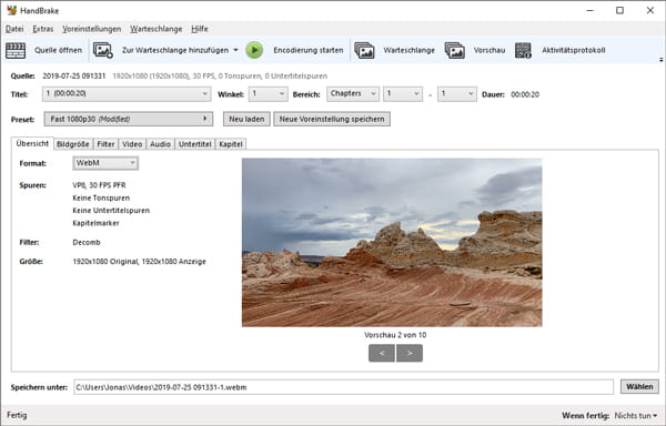 MOV in WebM umwandeln mit HandBrake