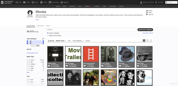 Archive.org Oberfläche