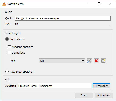 MP4 in AVI konvertieren mit VLC