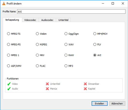 AVI Profil erstellen