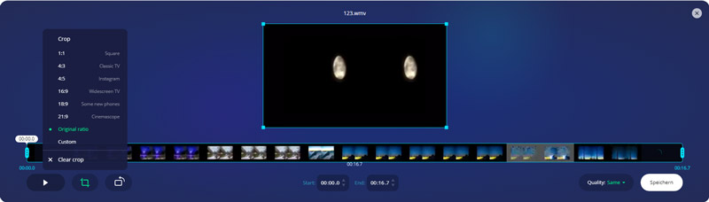 Video-Bildgröße zuschneiden mit Online-Cutter