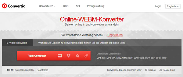 MP4 zu WebM konvertieren mit convertio