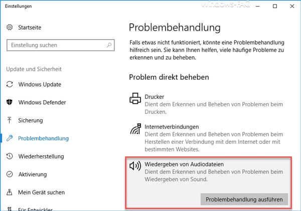 Windows Problembehandlung