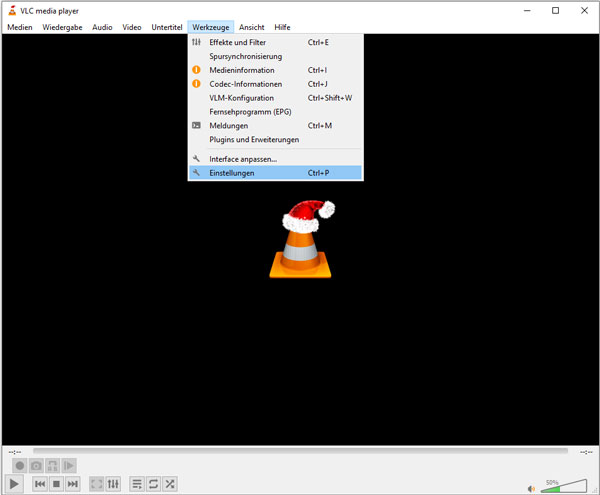 VLC Einstellung öffnen