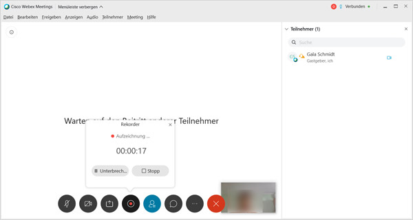 Webex-Meeting mit dem integrierten Recorder aufnehmen