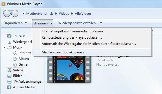 Streamen der MKV Videos zum Xbox 360 aktivieren