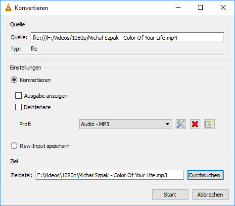 Audiospur aus Video mit VLC extrahieren