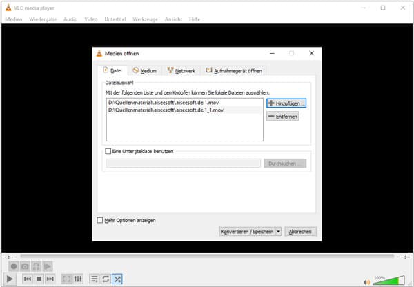 MOV in VLC hinzufügen