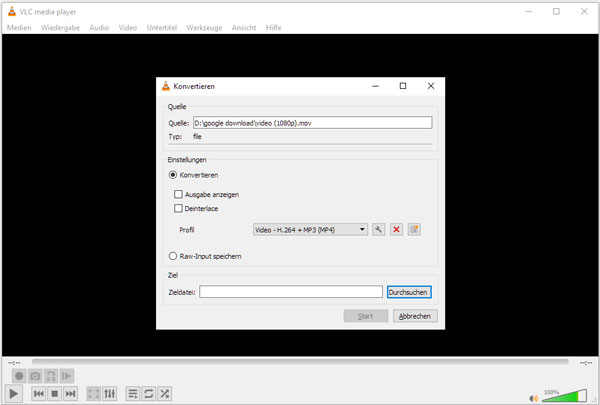 MOV in MP4 mit vlc umwandeln