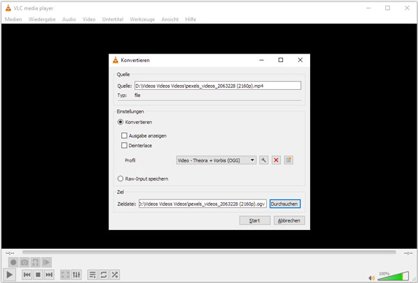 MP4 in OGV mit VLC umwandeln