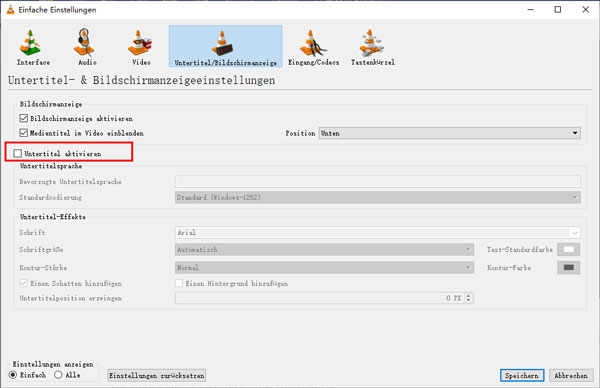Untertitel deaktivieren