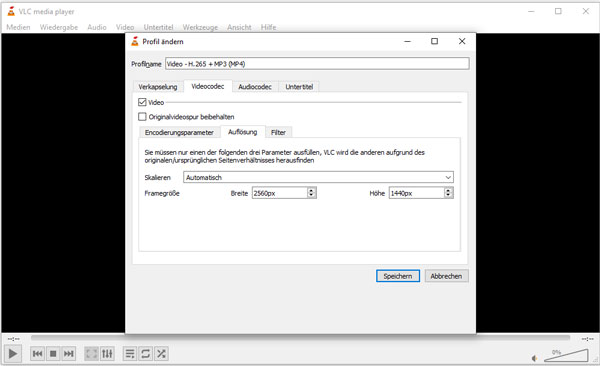Video-Auflösung mit VLC ändern