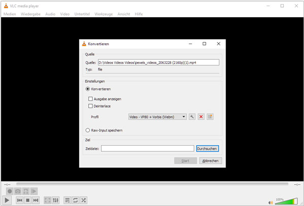 Video in VP8 mit VLC umwandeln