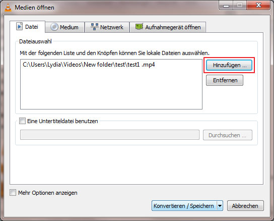 VLC-Datei hinzufügen