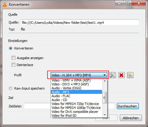 VLC Player MP3 auswählen