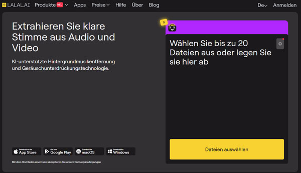 Audio-Rauschen online kostenlos unterdrücken mit LALAL