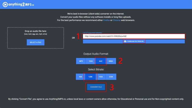 Mit anything2MP3.cc YouTube in AAC umwandeln