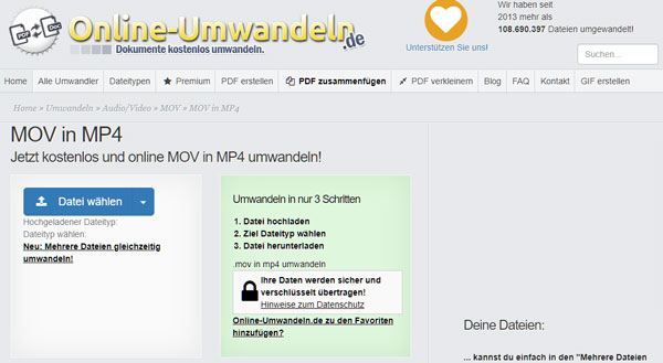 MOV in MP4 online umwandeln