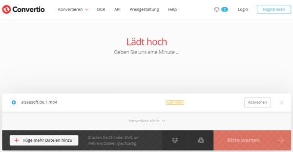 MP4 in Convertio hochladen