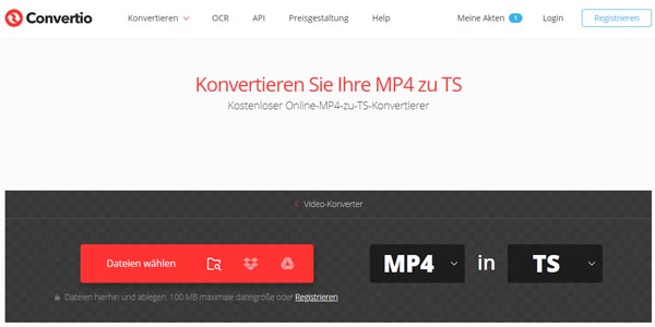 MP4 zu TS mit Convertio konvertieren