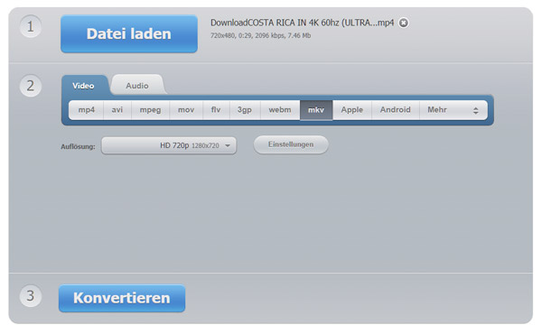 Mit Online Video Converter MP4 in MKV umwandeln