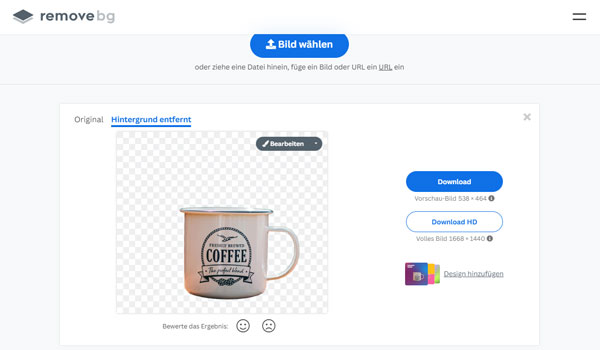 Bild-Hintergrund entfernen mit Remove.bg
