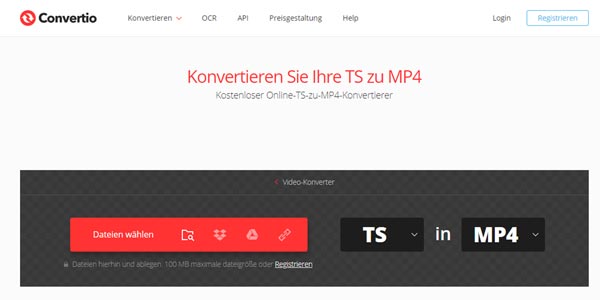 TS in MP4 mit Convertio umwandeln