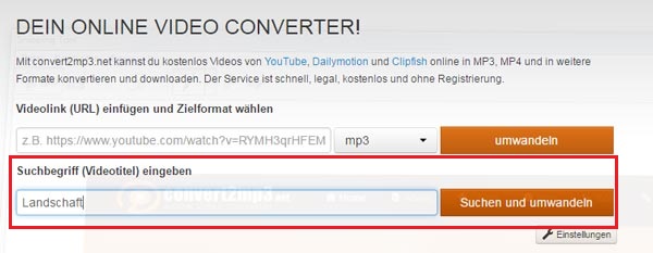 YouTube Video in convert2mp3 suchen