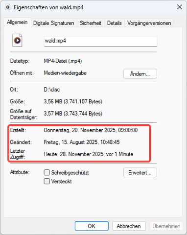 Dateidatum überprüfen