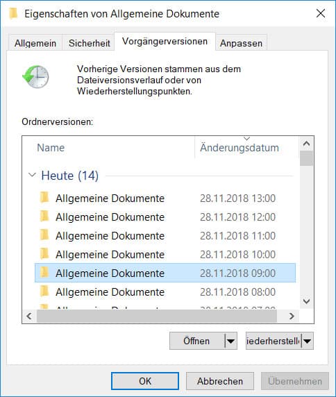 Daten aus den Vorgängerversionen wiederherstellen