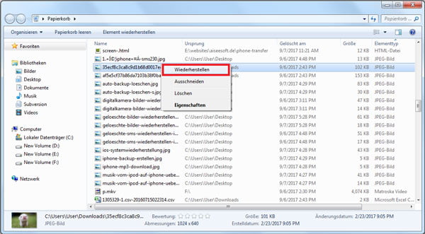 Unter Windows 10/8/7 gelöschte Dateien wiederherstellen