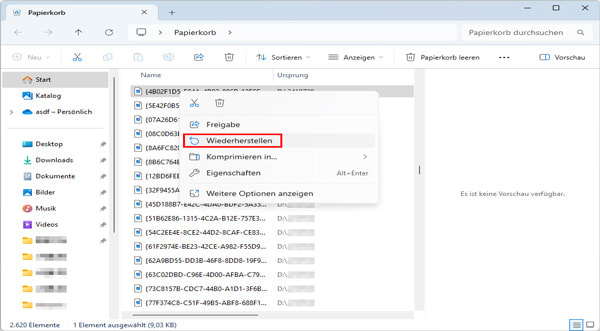 Gelöschte Dateien aus dem Papierkorb wiederherstellen