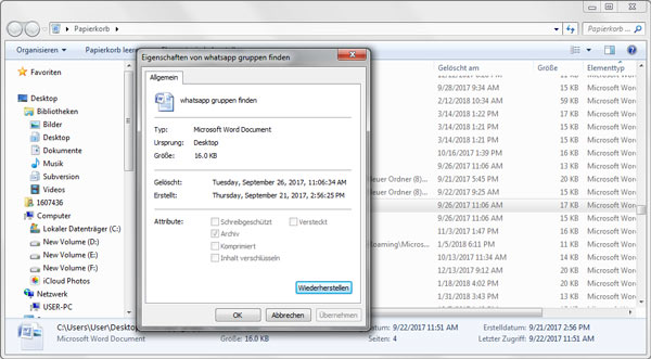 Gelöschtes Word Dokument aus Papierkorb wiederherstellen
