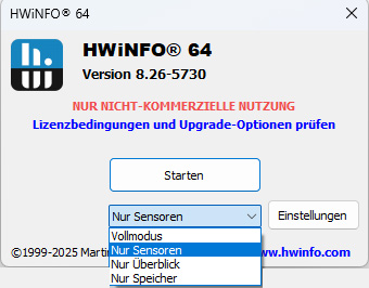 HWiNFO-Oberfläche