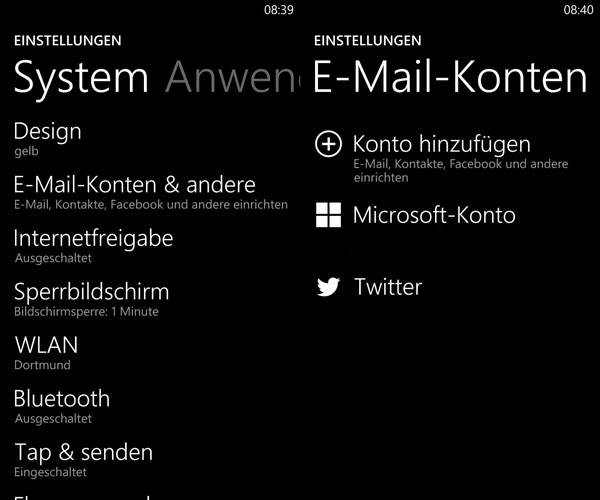 Konto auf Windows Phone einrichten