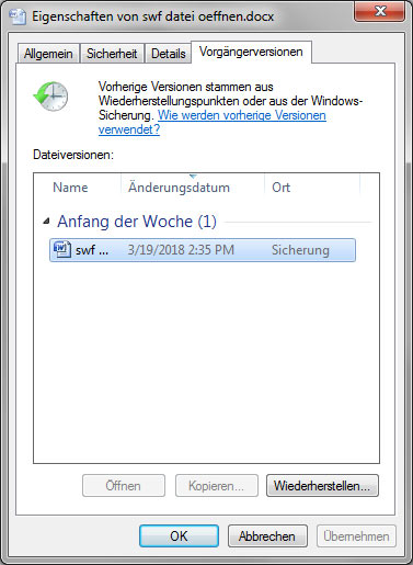 Vorgängerversionen wiederherstellen
