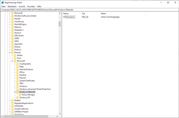 Windows Defender deaktivieren über Registrierung