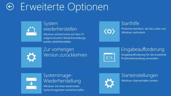 Windows erweitere Optionen
