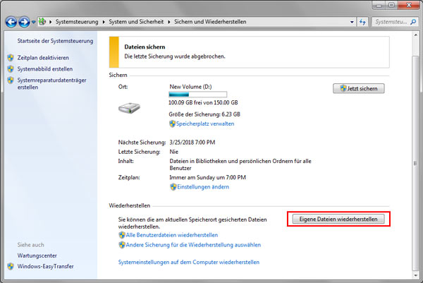 Windows Sicherung wiederherstellen