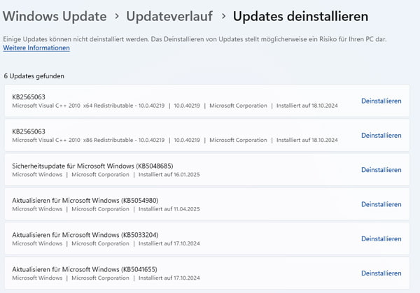 Windows Update deinstallieren